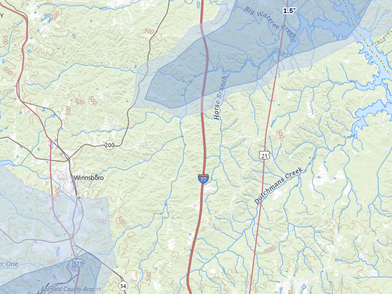 NEXRAD radar-signature map of the hail storm over Winnsboro, SC on Aug 21, 2026