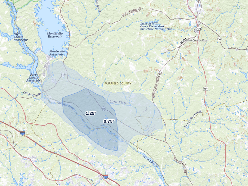 NEXRAD radar-signature map of the hail storm over Winnsboro, SC on Sep 6, 2026