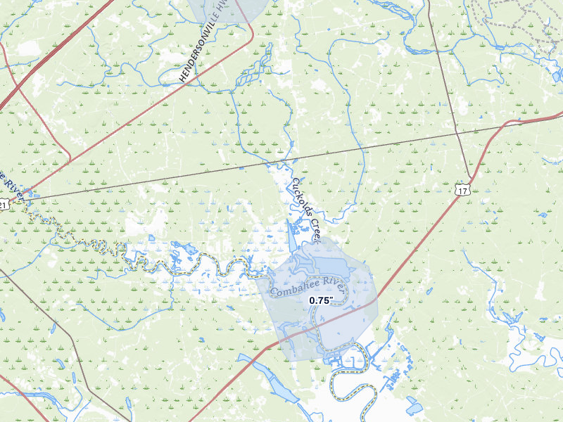 NEXRAD radar-signature map of the hail over Yemassee, SC