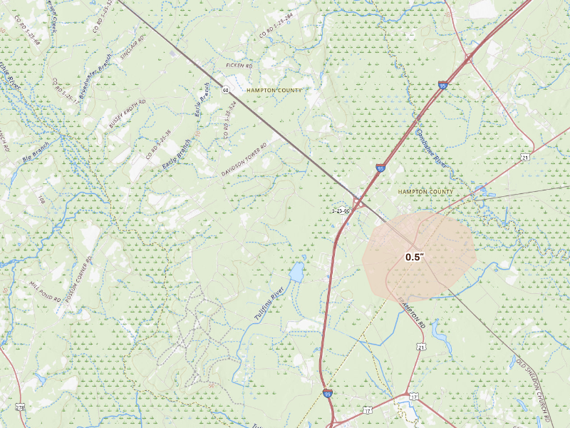 Radar-estimated hail-size map of the storm over Yemassee, SC