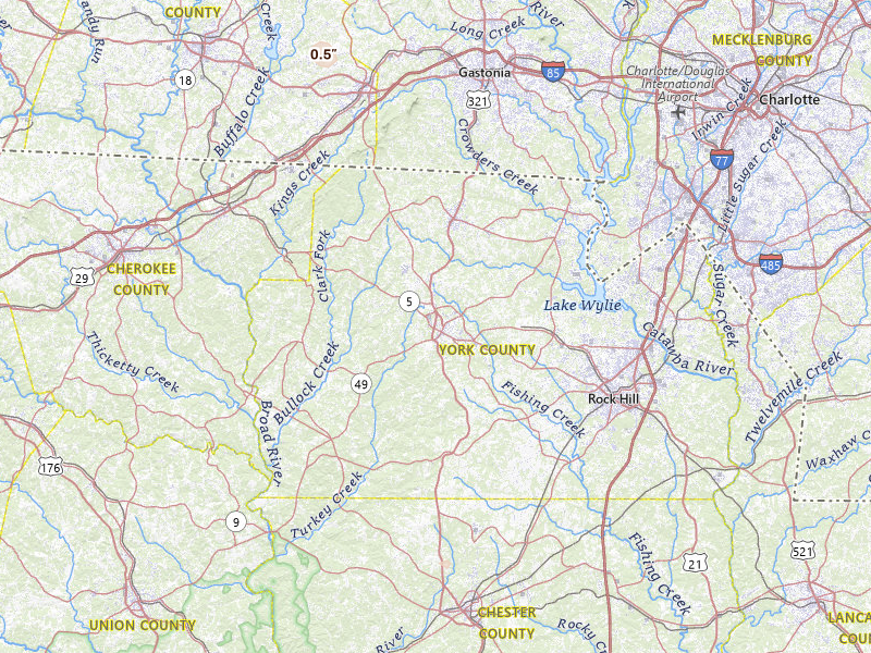 Radar-estimated hail-size map of the storm over York, SC on Jun 1, 2026