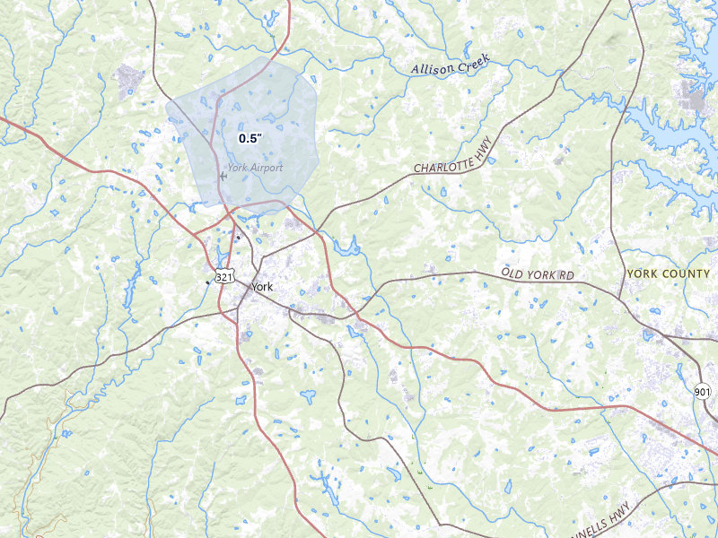 NEXRAD radar-signature map of the hail storm over York, SC on Jun 1, 2026