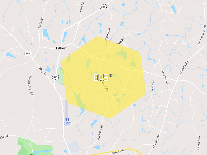Hail map of York, SC on Jun 1, 2026, hail up to 0.5"