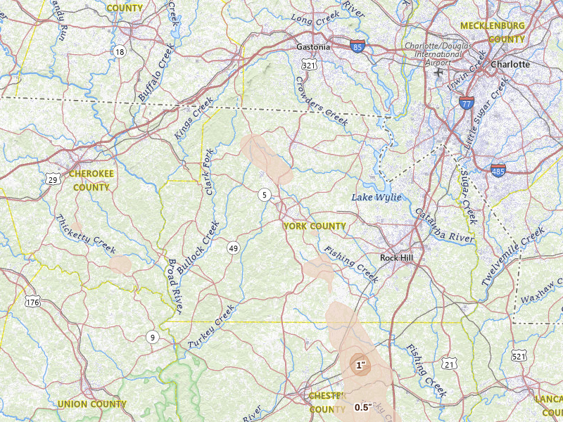 Radar-estimated hail-size map of the storm over York, SC