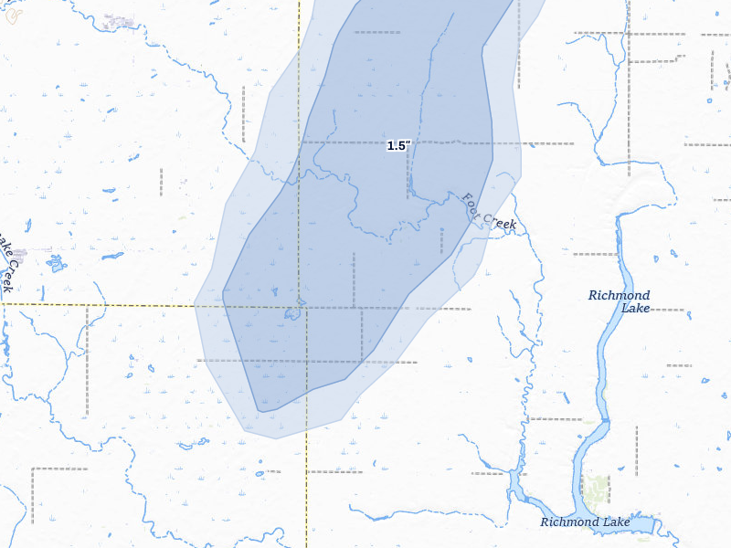 NEXRAD radar-signature map of the hail storm over Aberdeen, SD on Jun 27, 2026