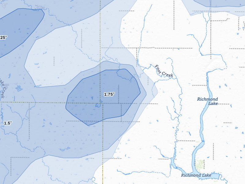 NEXRAD radar-signature map of the hail storm over Aberdeen, SD on Jul 7, 2026