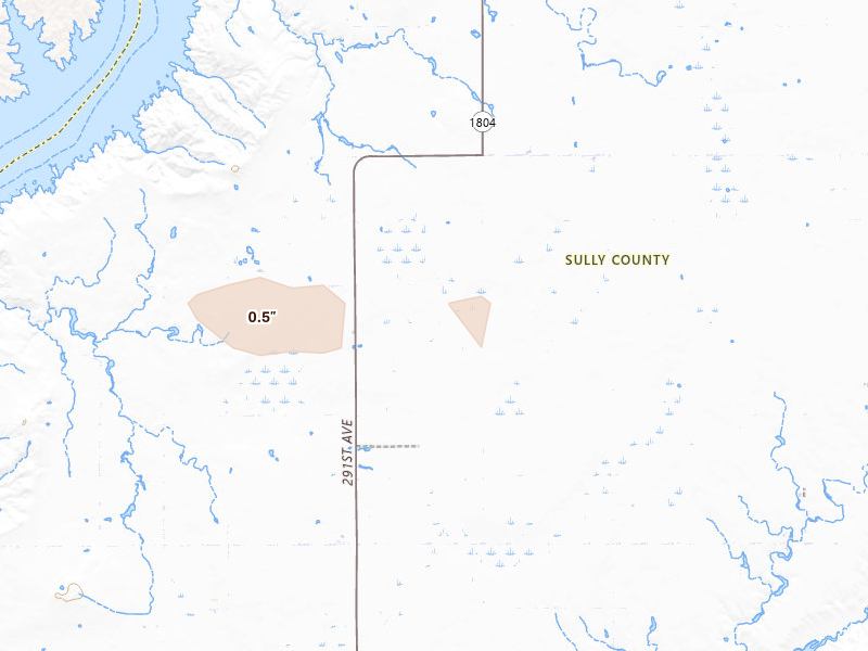 Radar-estimated hail-size map of the storm over Agar, SD on Aug 9, 2026