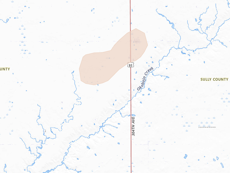 Radar-estimated hail-size map of the storm over Agar, SD on Aug 29, 2026