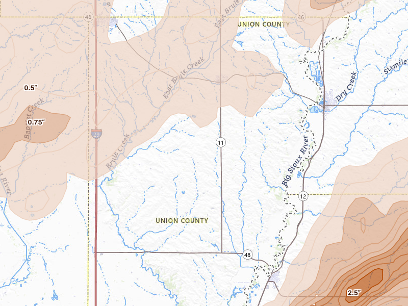 Radar-estimated hail-size map of the storm over Alcester, SD on May 17, 2026