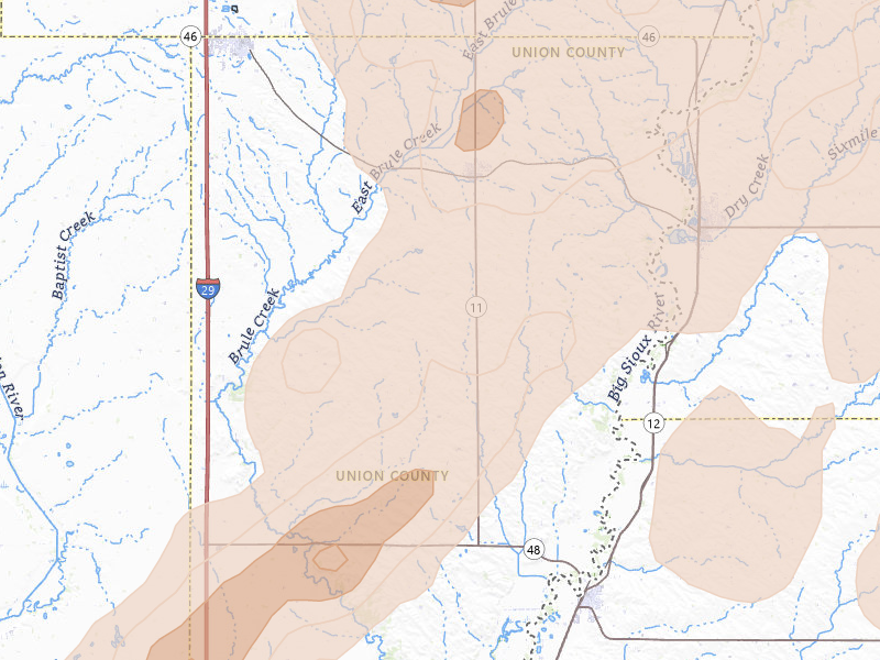 Radar-estimated hail-size map of the storm over Alcester, SD on Jun 29, 2026