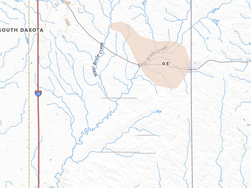 Radar-estimated hail-size map of the storm over Alcester, SD on Aug 3, 2026