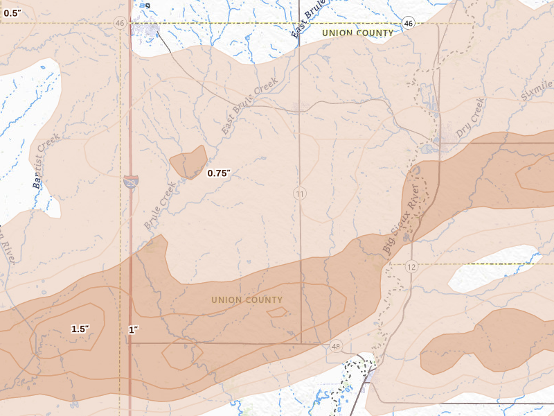 Radar-estimated hail-size map of the storm over Alcester, SD on Sep 1, 2026