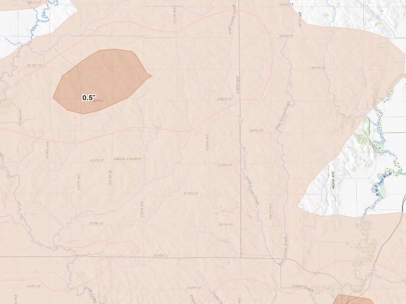 Radar-estimated hail-size map of the storm over Alcester, SD