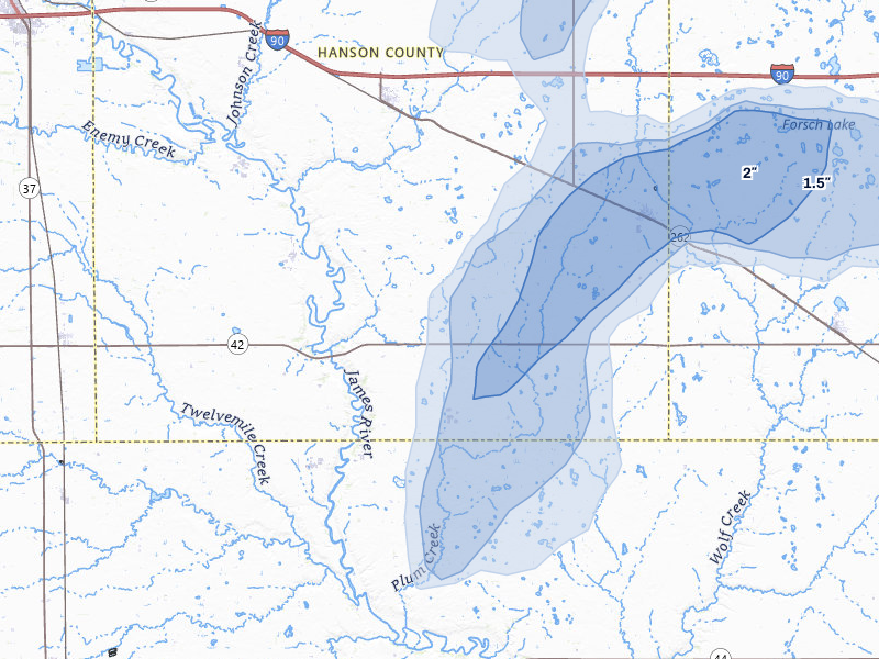 NEXRAD radar-signature map of the hail storm over Alexandria, SD on May 31, 2026