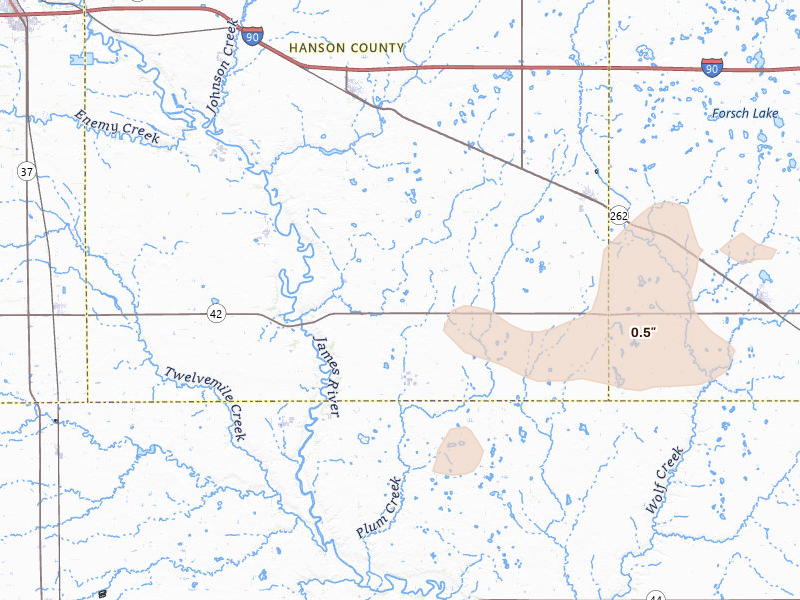 Radar-estimated hail-size map of the storm over Alexandria, SD on Jun 30, 2026