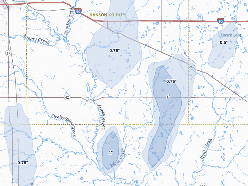 NEXRAD radar-signature map of the hail storm over Alexandria, SD on Jun 30, 2026