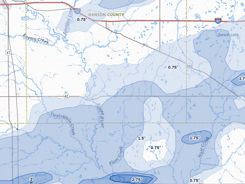 NEXRAD radar-signature map of the hail over Alexandria, SD