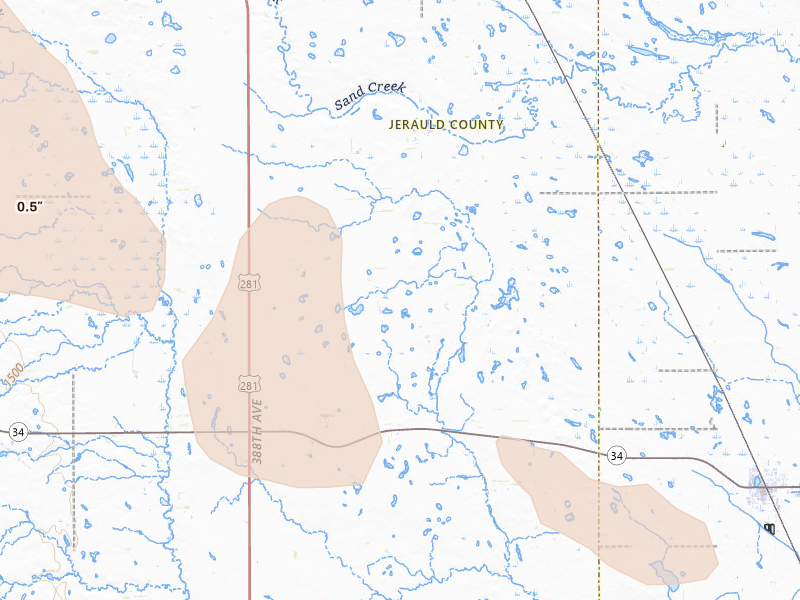 Radar-estimated hail-size map of the storm over Alpena, SD on Jun 4, 2026