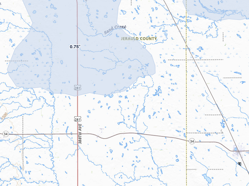 NEXRAD radar-signature map of the hail storm over Alpena, SD on Jul 25, 2026