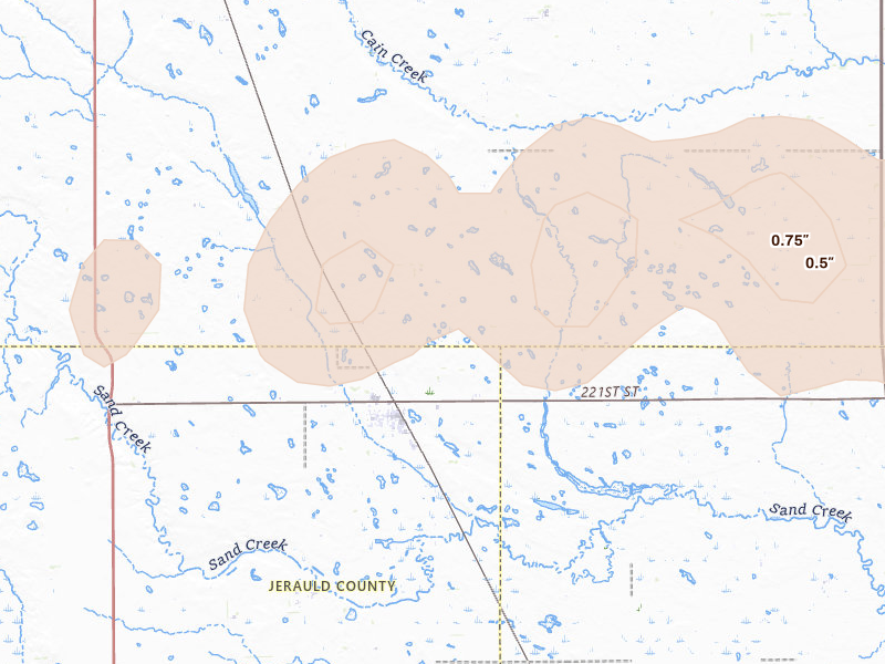 Radar-estimated hail-size map of the storm over Alpena, SD on Sep 1, 2026
