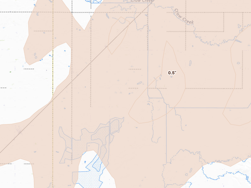 Radar-estimated hail-size map of the storm over Amherst, SD on Jul 7, 2026