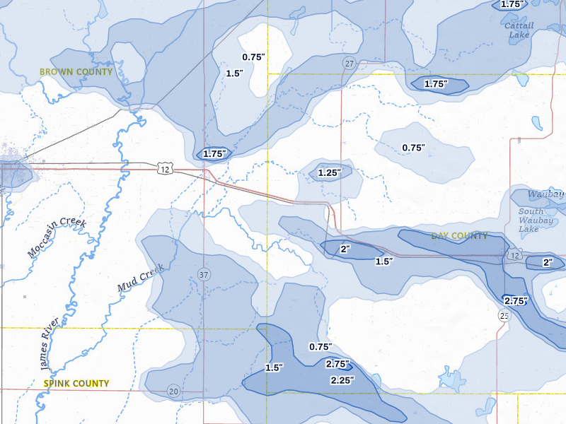 NEXRAD radar-signature map of the hail storm over Andover, SD on Jul 7, 2026