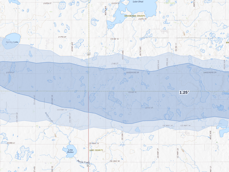 NEXRAD radar-signature map of the hail storm over Arlington, SD on Sep 2, 2026