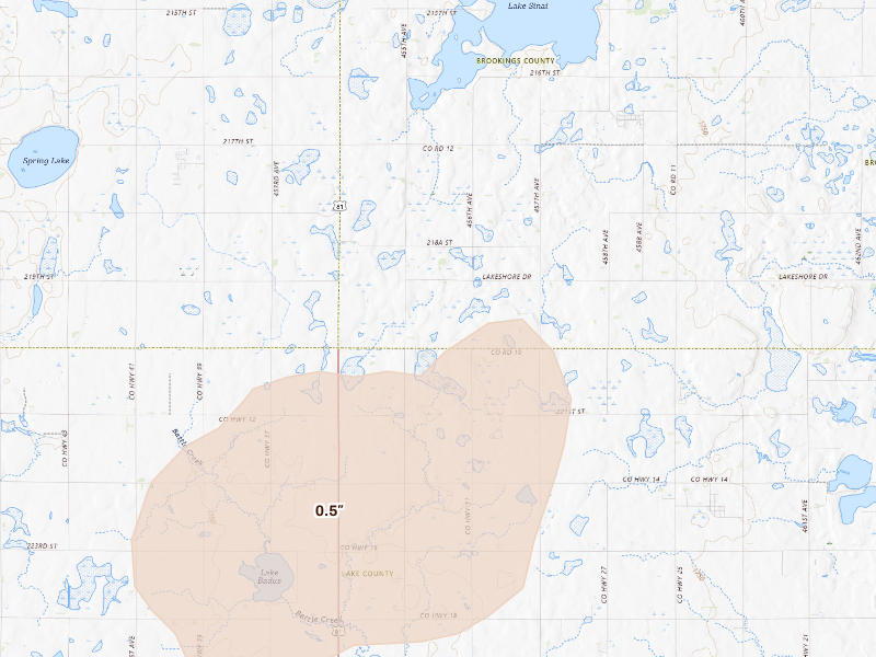 Radar-estimated hail-size map of the storm over Arlington, SD