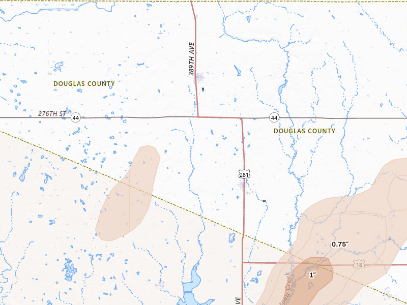 Radar-estimated hail-size map of the storm over Armour, SD on Jun 9, 2026