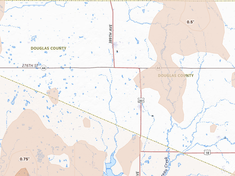 Radar-estimated hail-size map of the storm over Armour, SD on Jun 30, 2026