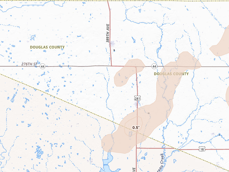 Radar-estimated hail-size map of the storm over Armour, SD on Jul 2, 2026