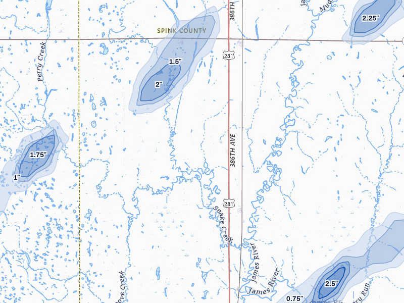 NEXRAD radar-signature map of the hail storm over Ashton, SD on Jun 29, 2026