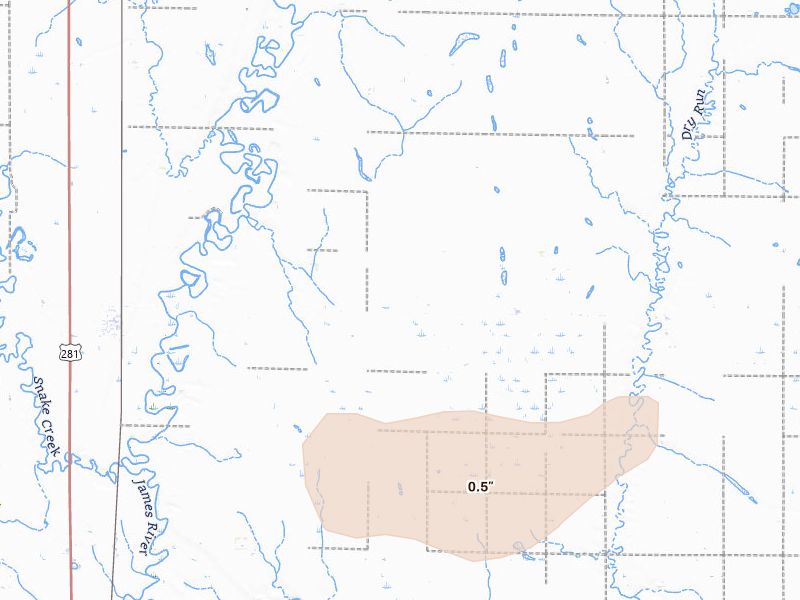 Radar-estimated hail-size map of the storm over Ashton, SD on Sep 1, 2026