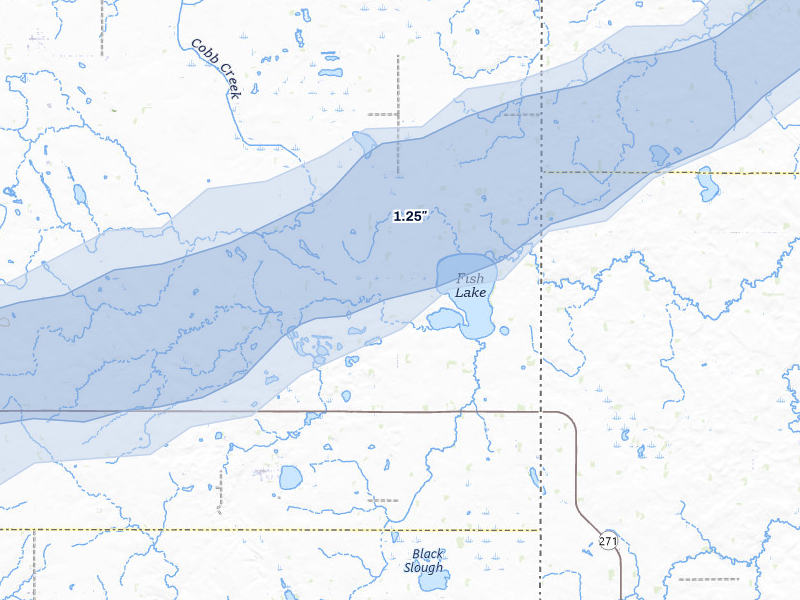 NEXRAD radar-signature map of the hail over Astoria, SD