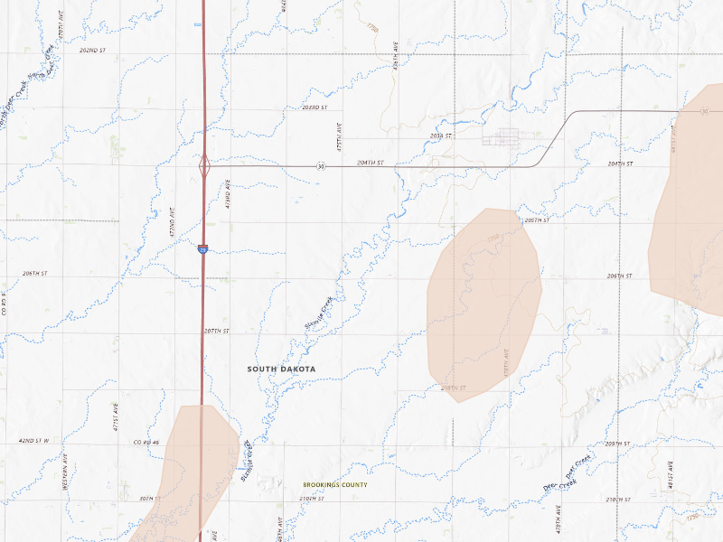 Radar-estimated hail-size map of the storm over Aurora, SD on Sep 11, 2026