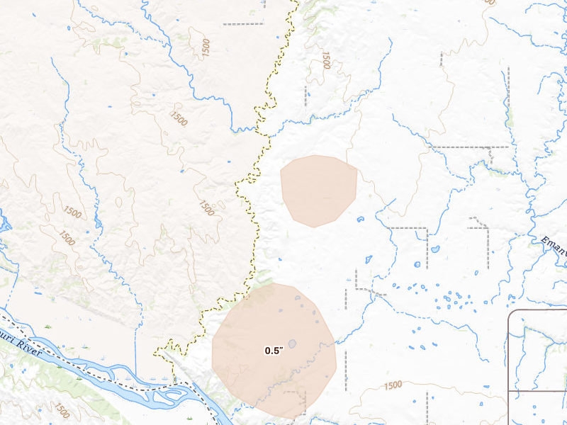 Radar-estimated hail-size map of the storm over Avon, SD on Jun 30, 2026