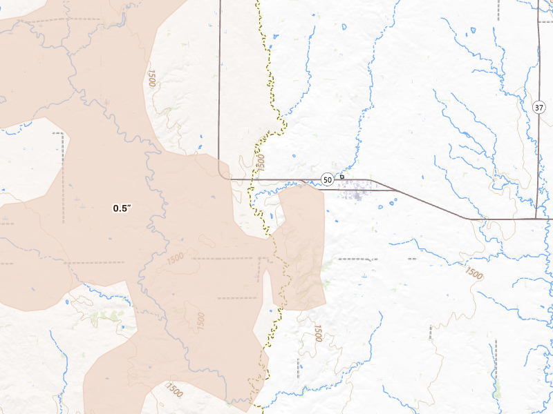 Radar-estimated hail-size map of the storm over Avon, SD on Sep 4, 2026