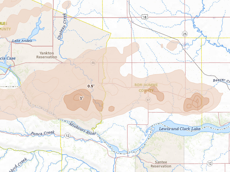 Radar-estimated hail-size map of the storm over Avon, SD