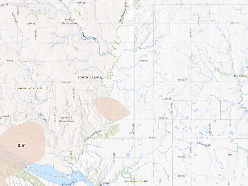 Radar-estimated hail-size map of the storm over Avon, SD