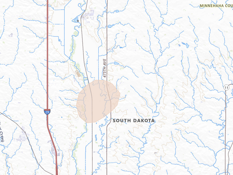 Radar-estimated hail-size map of the storm over Baltic, SD on Jun 30, 2026