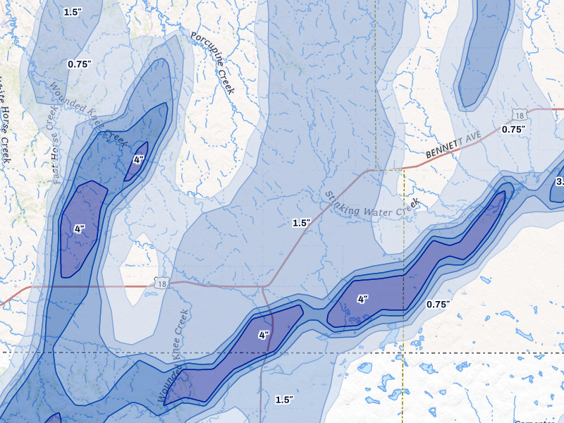 NEXRAD radar-signature map of the hail storm over Batesland, SD on Jun 28, 2026