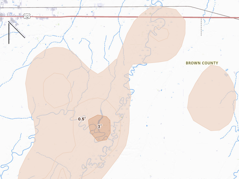 Radar-estimated hail-size map of the storm over Bath, SD on May 31, 2026