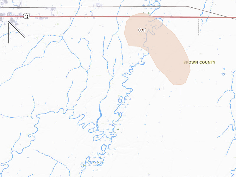 Radar-estimated hail-size map of the storm over Bath, SD on Jun 9, 2026