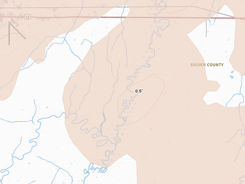 Radar-estimated hail-size map of the storm over Bath, SD on Jul 7, 2026