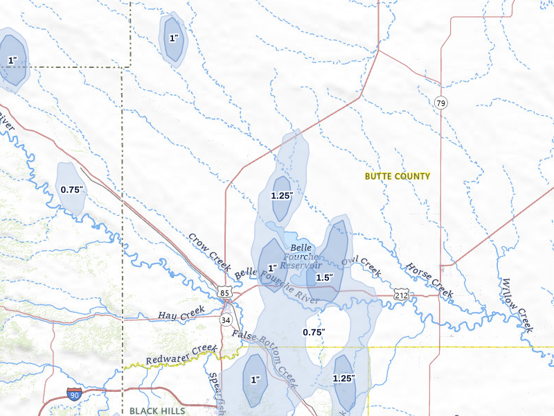 NEXRAD radar-signature map of the hail storm over Belle Fourche, SD on May 30, 2026