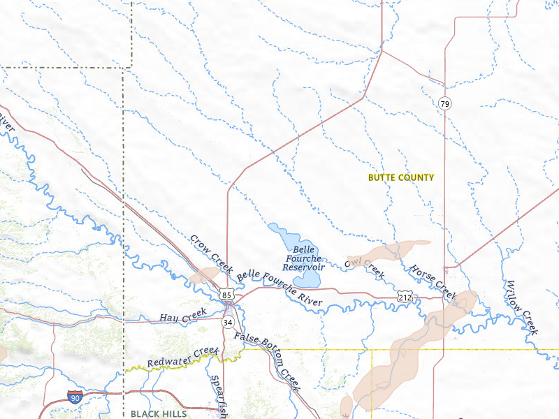 Radar-estimated hail-size map of the storm over Belle Fourche, SD on Jun 1, 2026