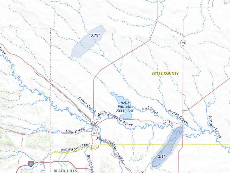 NEXRAD radar-signature map of the hail storm over Belle Fourche, SD on Jun 1, 2026