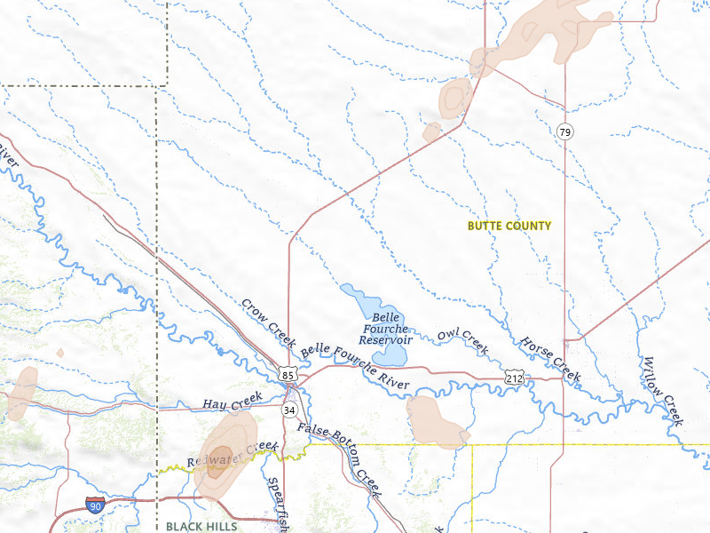 Radar-estimated hail-size map of the storm over Belle Fourche, SD on Jun 2, 2026