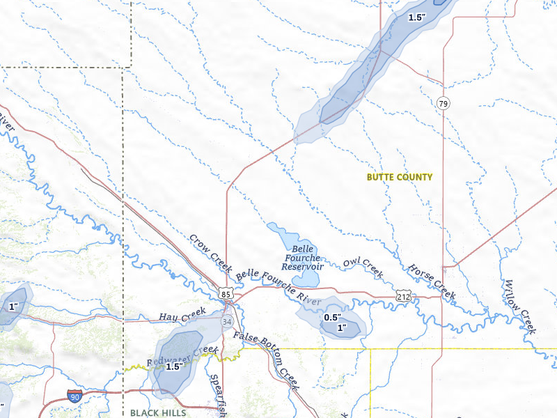 NEXRAD radar-signature map of the hail over Belle Fourche, SD