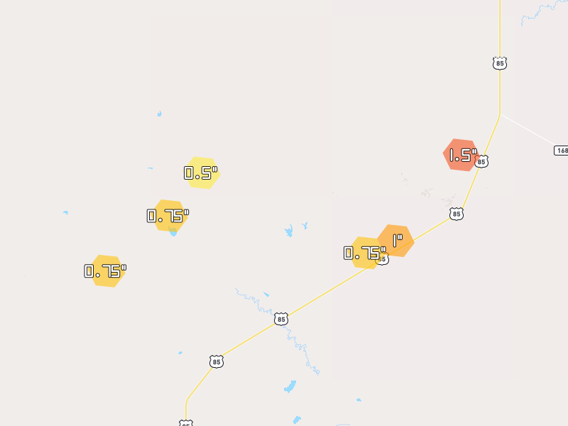 Hail map of Belle Fourche, SD on Jun 2, 2026, hail up to 1.5"